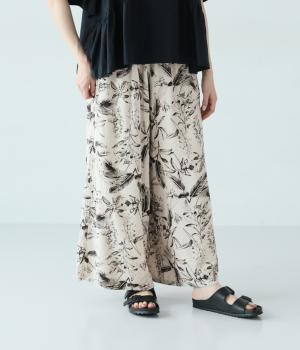 ボタニカルプリント　リネン混ワイドパンツ