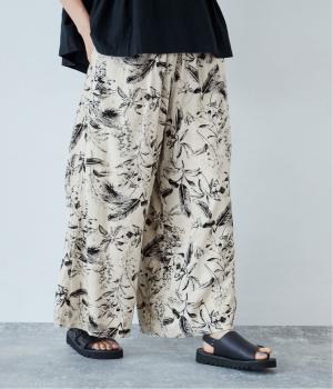 ボタニカルプリント　リネン混ワイドパンツ(ナチュラル-F)