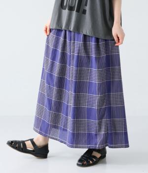 【6月下旬発売予定】ワッシャーチェック　ワイドパンツ(ネイビー-F)