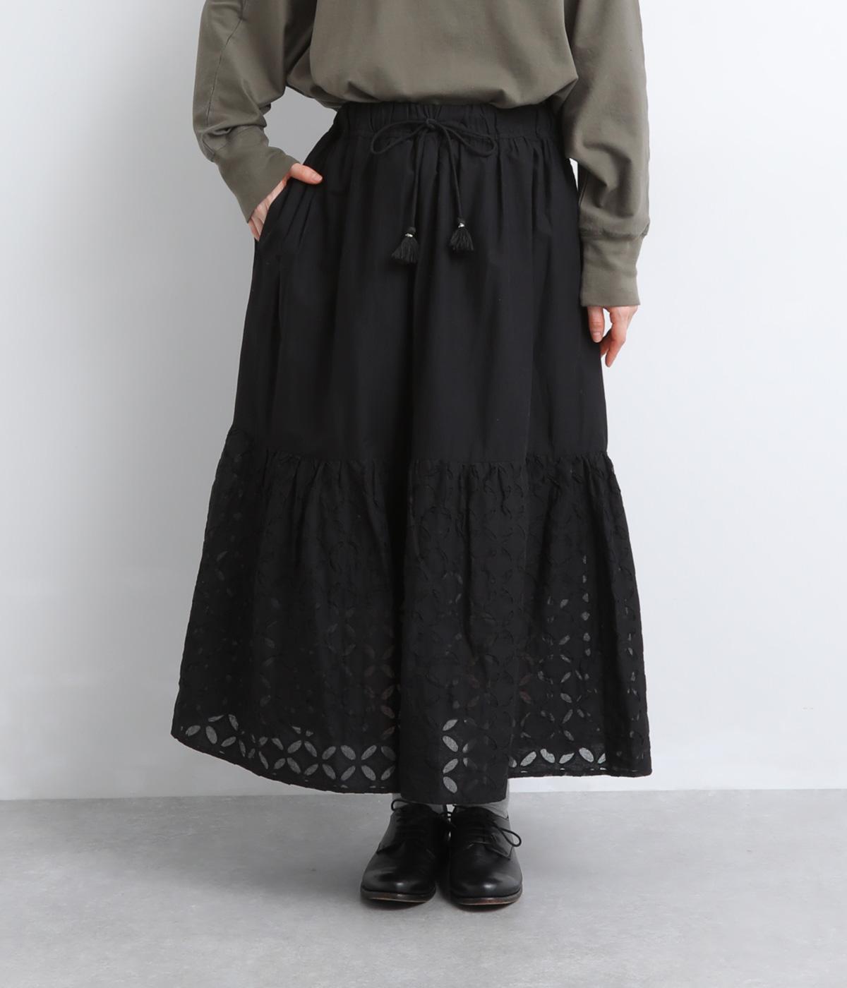 コットンインドリバースアップリケスカート(ブラック-F)