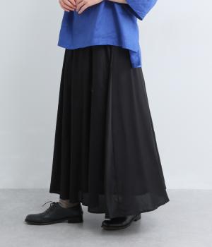 サテン　ハーフサーキュラースカート(ブラック-F)