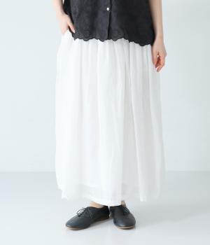 リネン　ギャザースカート(ホワイト-F)
