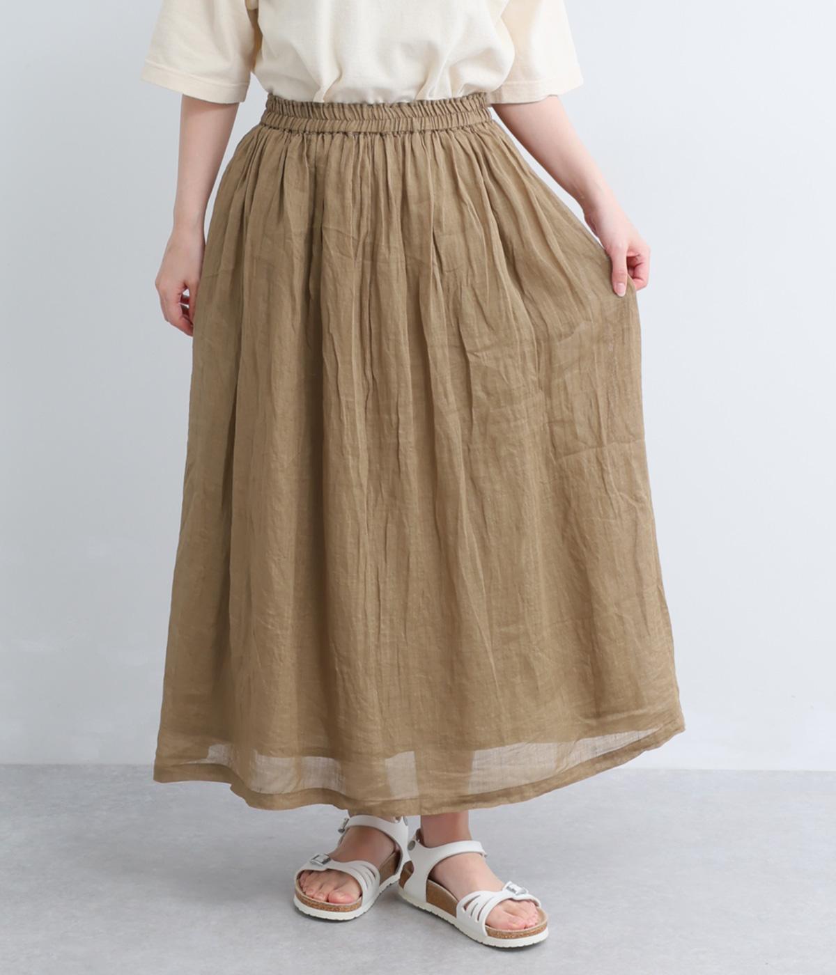 リネン　ギャザースカート(ベージュ-F)