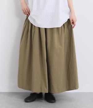 コットンリネン　サイドギャザースカート(モカ-F)