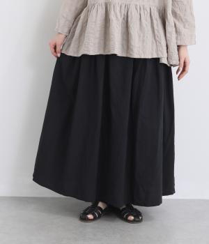コットンリネン　サイドギャザースカート(ブラック-F)