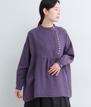 リネンブロード　多ボタンシャツ(パープル-F)