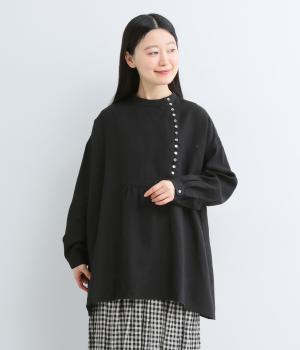 リネンブロード　多ボタンシャツ(ブラック-F)