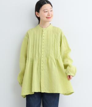 フレンチリネン　ピンタックシャツ