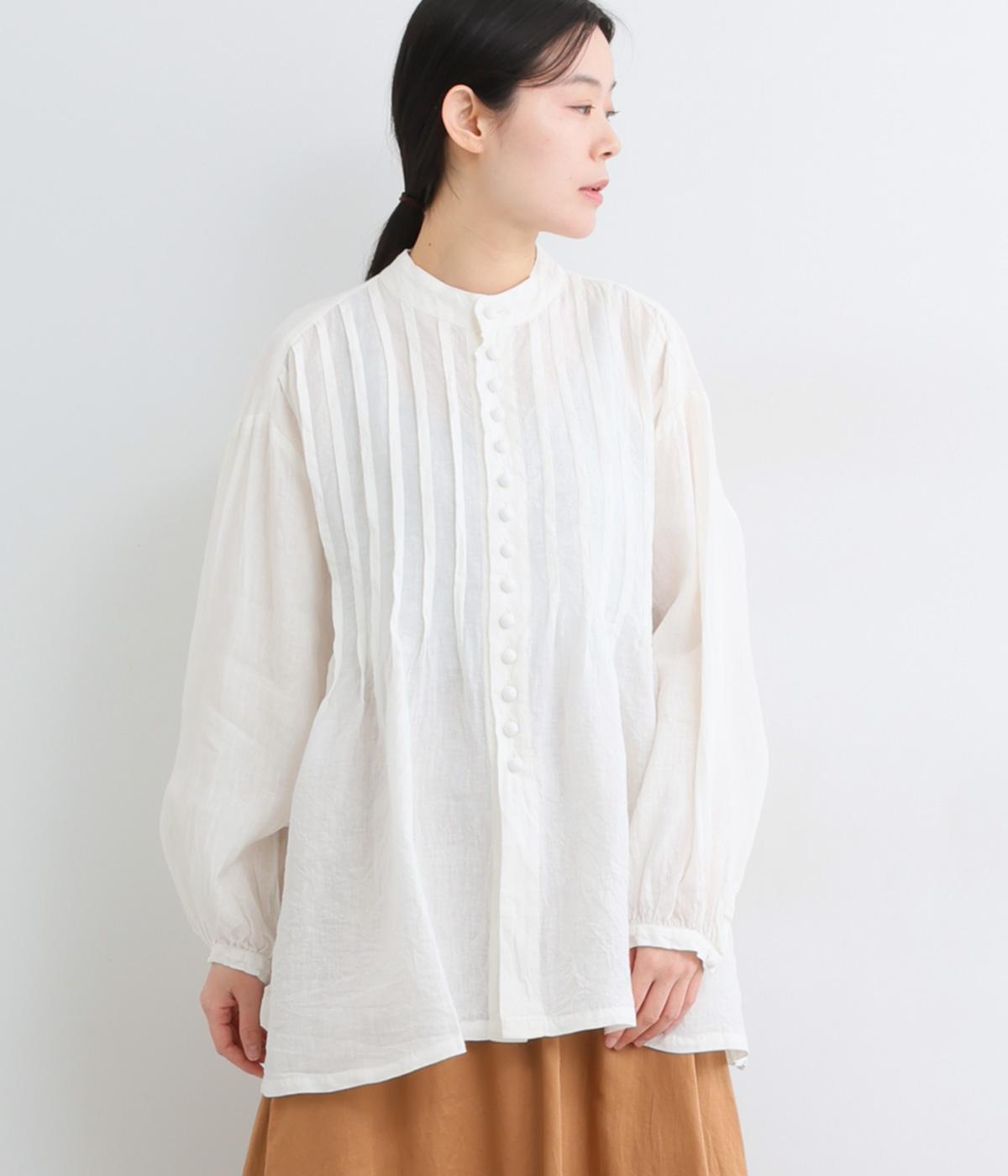 フレンチリネン　ピンタックシャツ(ホワイト-F)