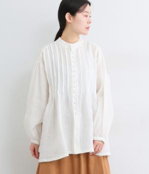 フレンチリネン　ピンタックシャツ(ホワイト-F)