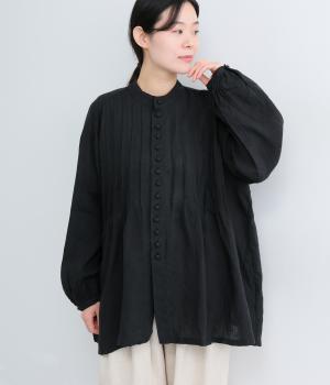 フレンチリネン　ピンタックシャツ(ブラック-F)