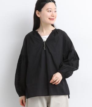 コットンインドリバースアップリケシャツ(ブラック-F)