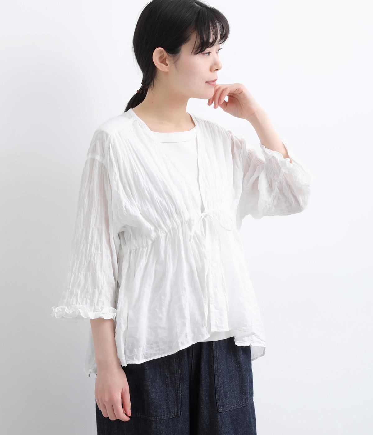 シャーリングクロス　カーディガンブラウス(ホワイト-F)