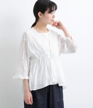 シャーリングクロス　カーディガンブラウス(ホワイト-F)