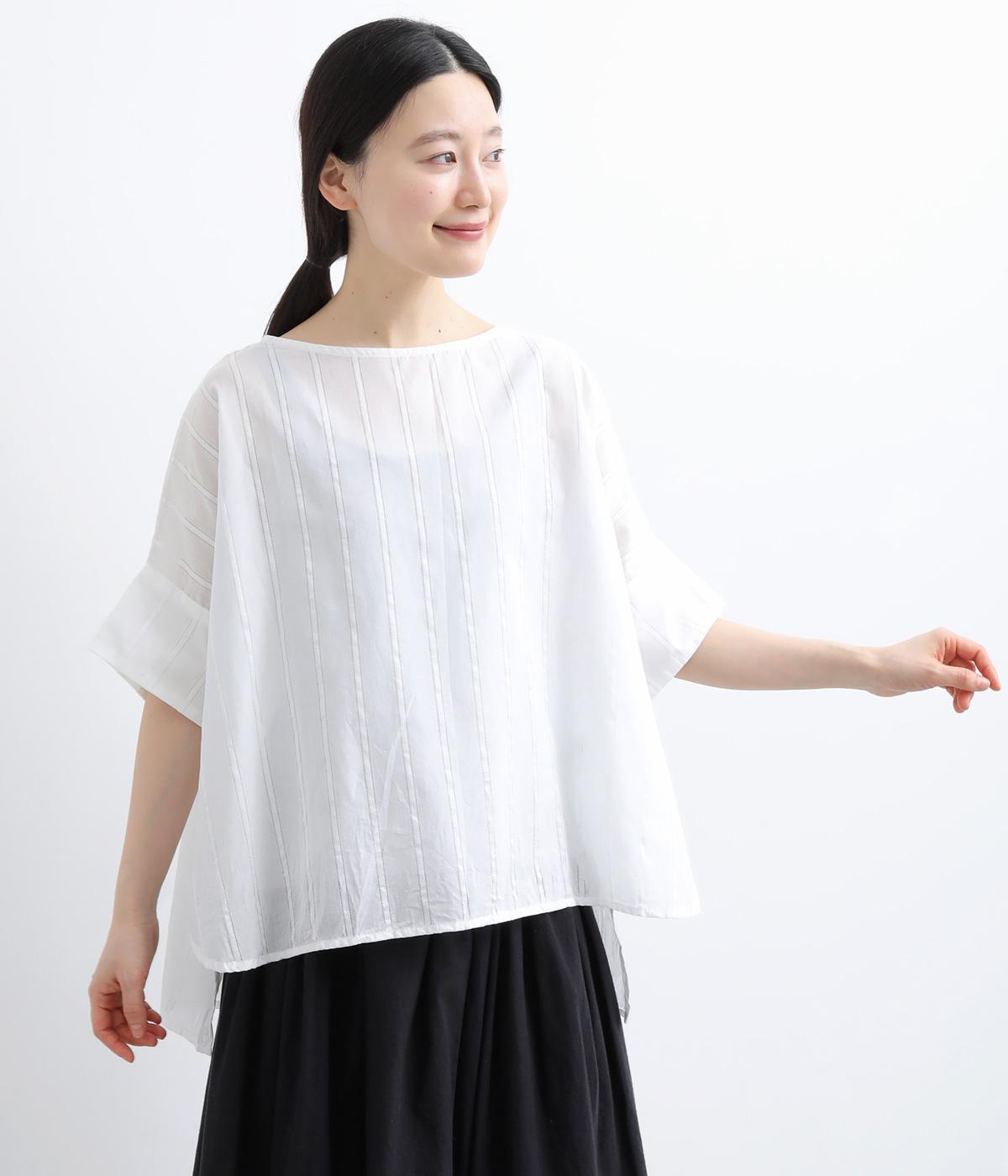 カラミストライプ　シアーコットンプルオーバーブラウス(ホワイト-F)