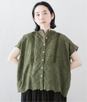 カットワーク刺繍×レース　ギャザーブラウス(カーキ-F)