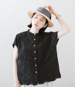 カットワーク刺繍×レース　ギャザーブラウス(ブラック-F)