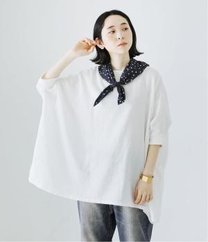 コットンリネン　袖リブプルオーバーブラウス