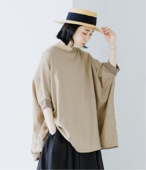 コットンリネン　袖リブプルオーバーブラウス(ベージュ-F)
