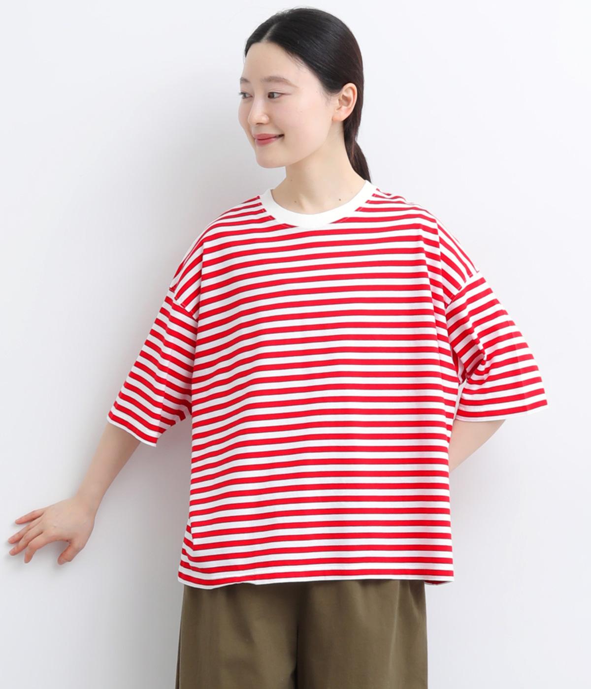 コットンボーダー　プルオーバー(ホワイト×レッド-F)