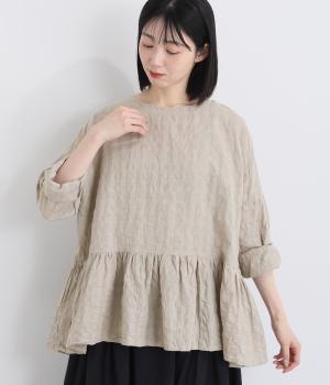 オリジナルギンガムチェック　ペプラムブラウス(ナチュラル-F)