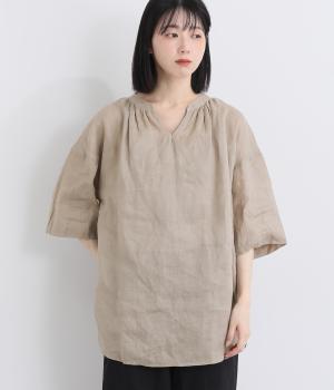 リネンキャンバス　スキッパーチュニック(ベージュ-F)