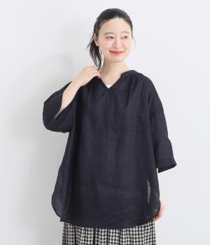 リネンキャンバス　スキッパーチュニック(ネイビー-F)