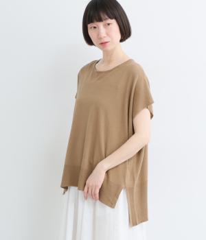 リネンコットンニット　ノースリーブプルオーバー(キャメル-F)