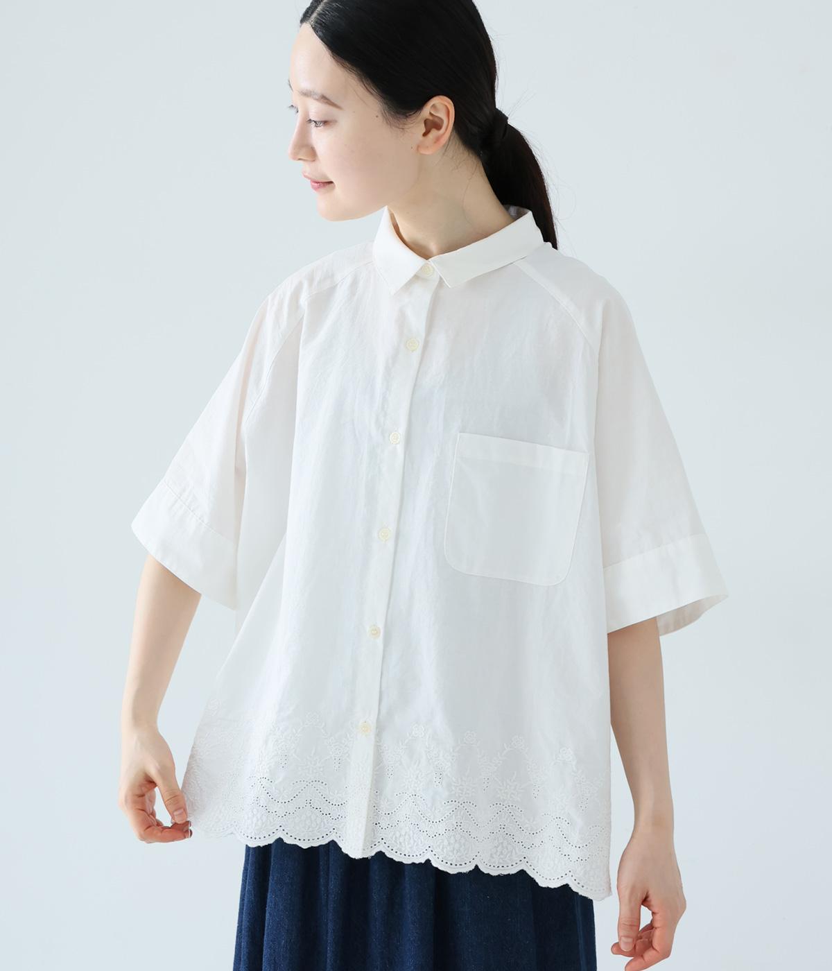 オリジナルスカラップ刺繍シャツ(ホワイト-F)