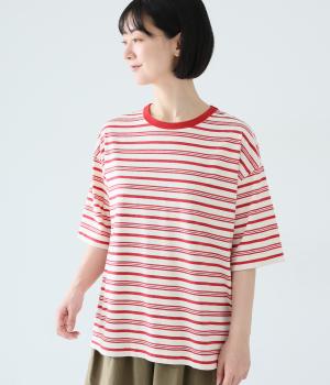 コットンボーダー　Tシャツ(レッド-F)