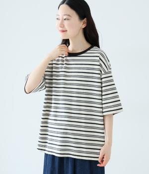 コットンボーダー　Tシャツ(ブラック-F)