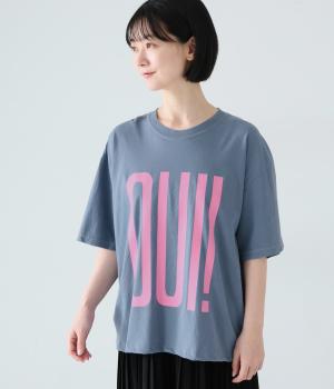 コットンピグメントTシャツ　OUI！NON！(ブルー-F)