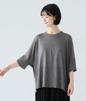 リネン混ニット　ワイドプルオーバー(チャコール-F)