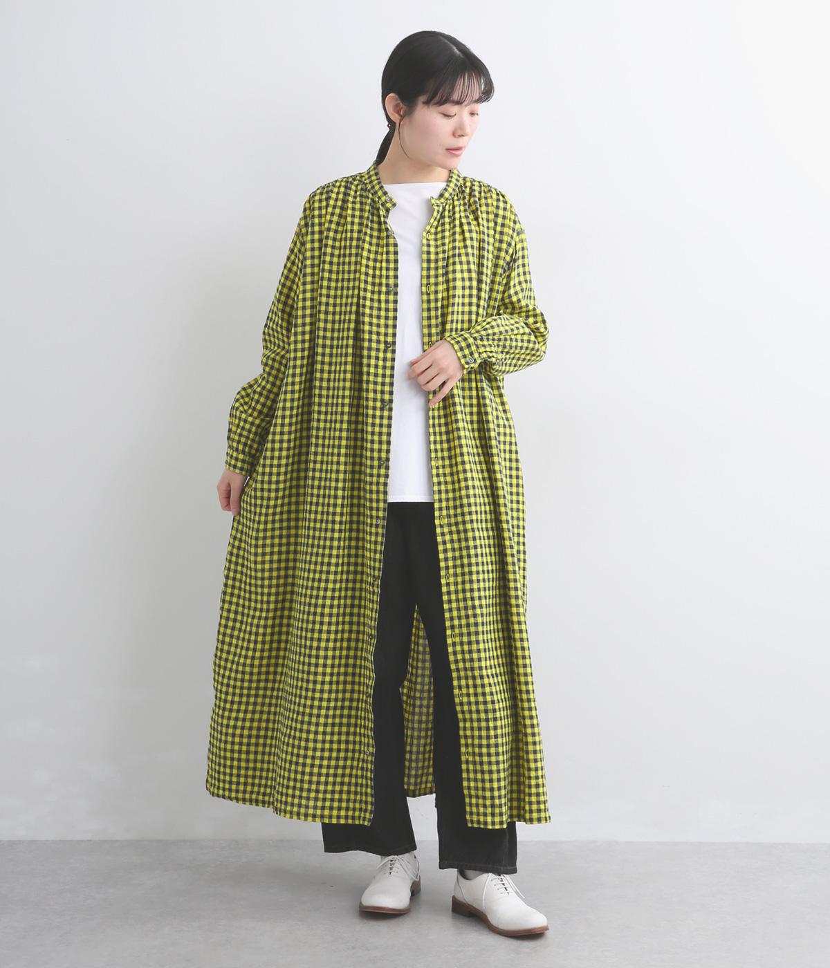 リネンコットンギンガムチェックドレス(イエロー-F)