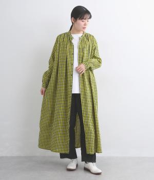 リネンコットンギンガムチェックドレス(イエロー-F)