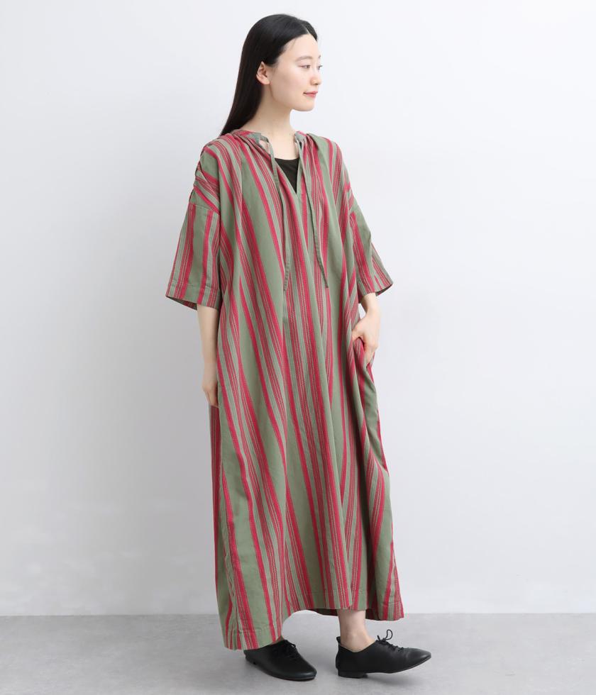 コットンリネンジャカードストライプドレス