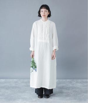 フレンチリネン　フリルワンピース(ホワイト-F)