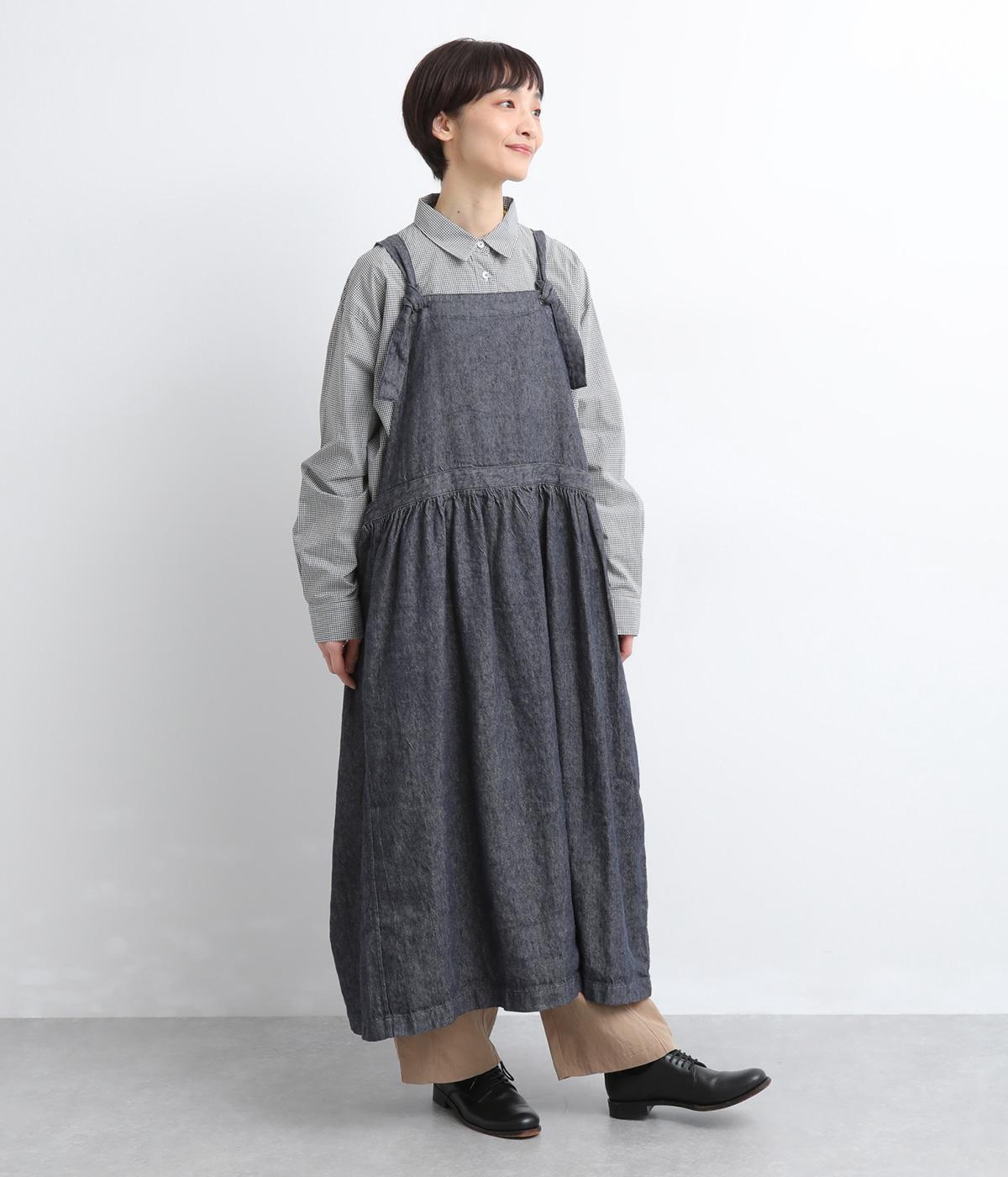コットンリネンデニムエプロンドレス(ネイビー-F)