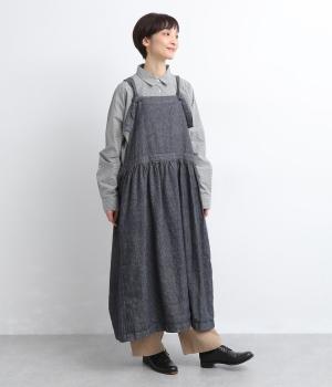 コットンリネンデニムエプロンドレス(ネイビー-F)