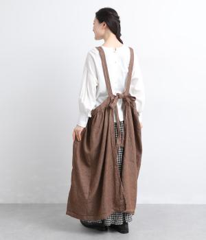 コットンリネンデニムエプロンドレス(ブラウン-F)