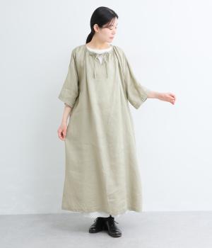 フレンチリネン　スモックワンピース(アースカーキ-F)