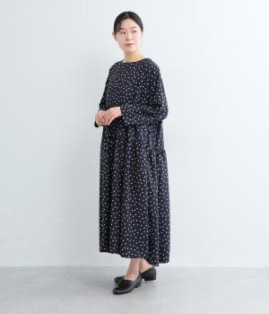 ドット　ティアードワンピース(ネイビー-F)