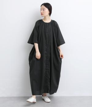 コットンローン　ギャザーラグランワンピース(ブラック-F)