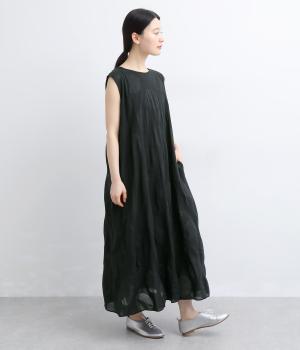 ドットジャカード　ノースリーブワンピース(ブラック-F)