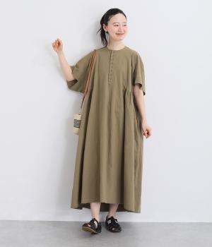 コットンリネン　ギャザーワンピース(モカ-F)