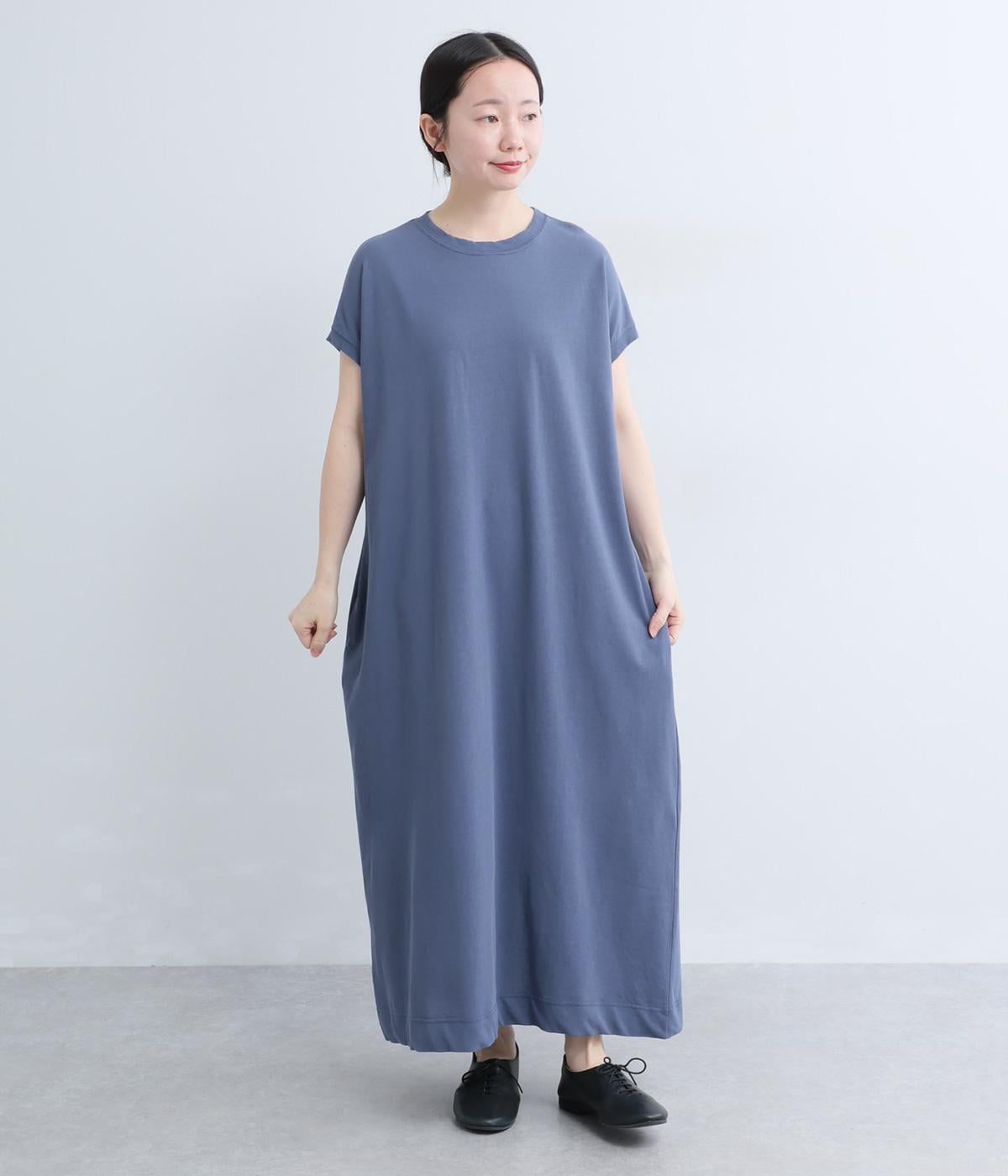 コットン　スリーブレスワンピース(ブルー-F)