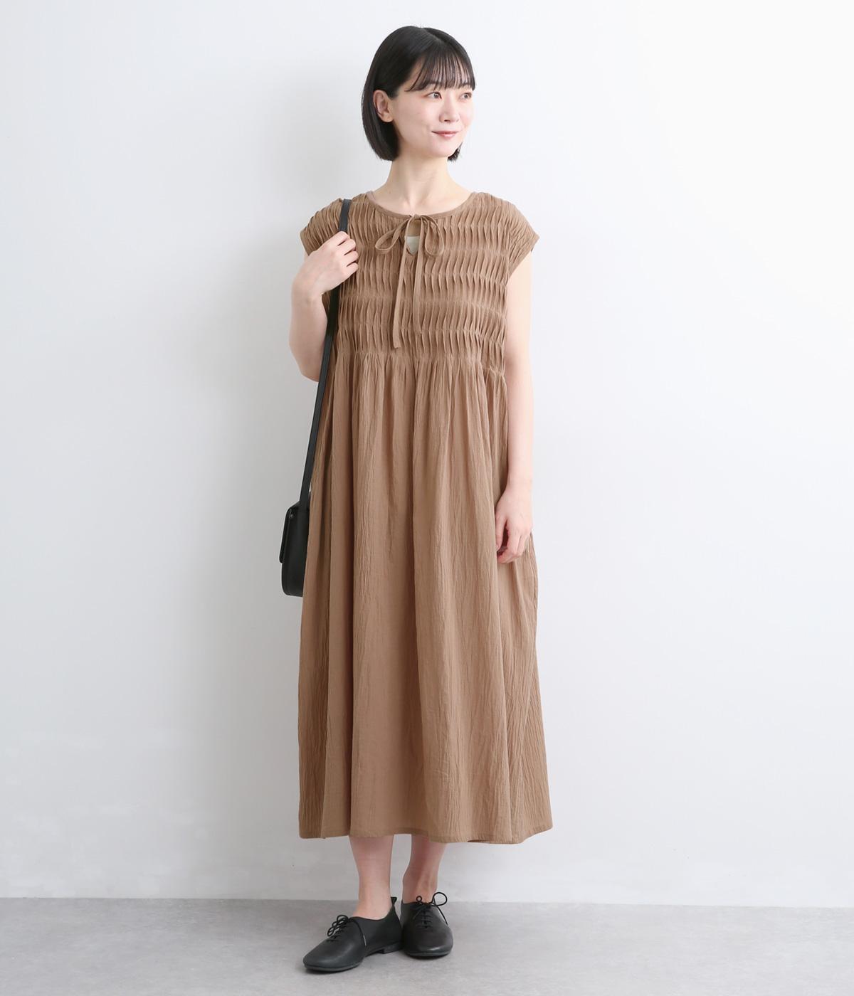 コットン　ピンタック2wayノースリーブワンピース(ベージュ-F)