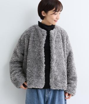 エコファーノーカラージャケット（グレー・F）