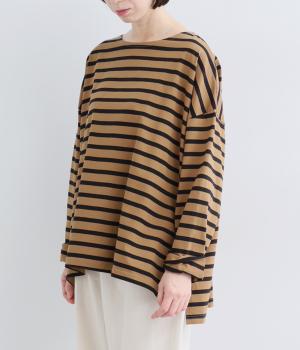 コットンロングスリーブTシャツ（モカ×ネイビー・F）