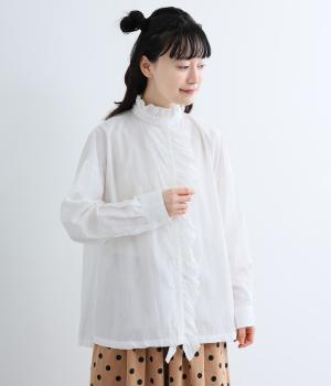 コットンブロード　前立てフリルシャツ(ホワイト-F)